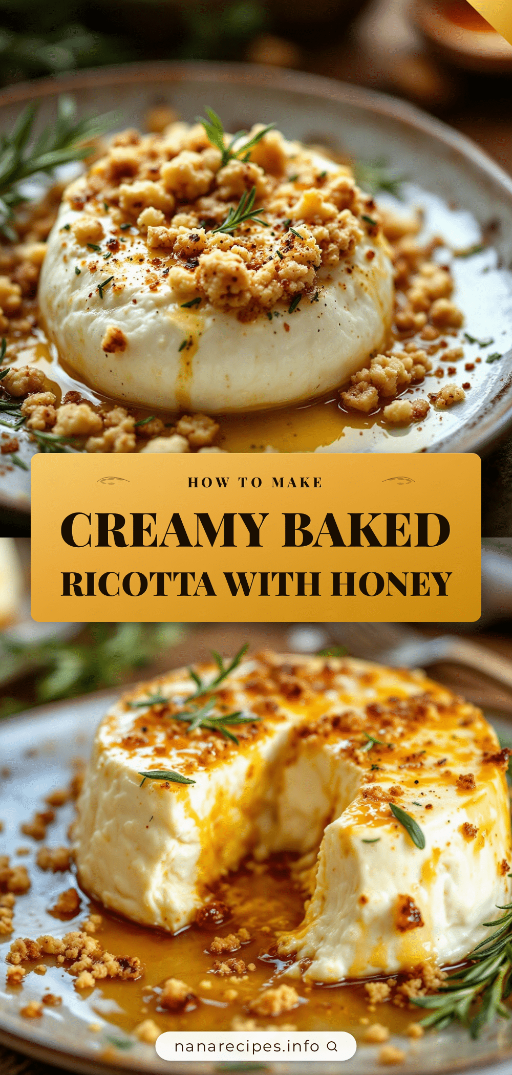 creamy baked ricotta with honey and rosemary recipe