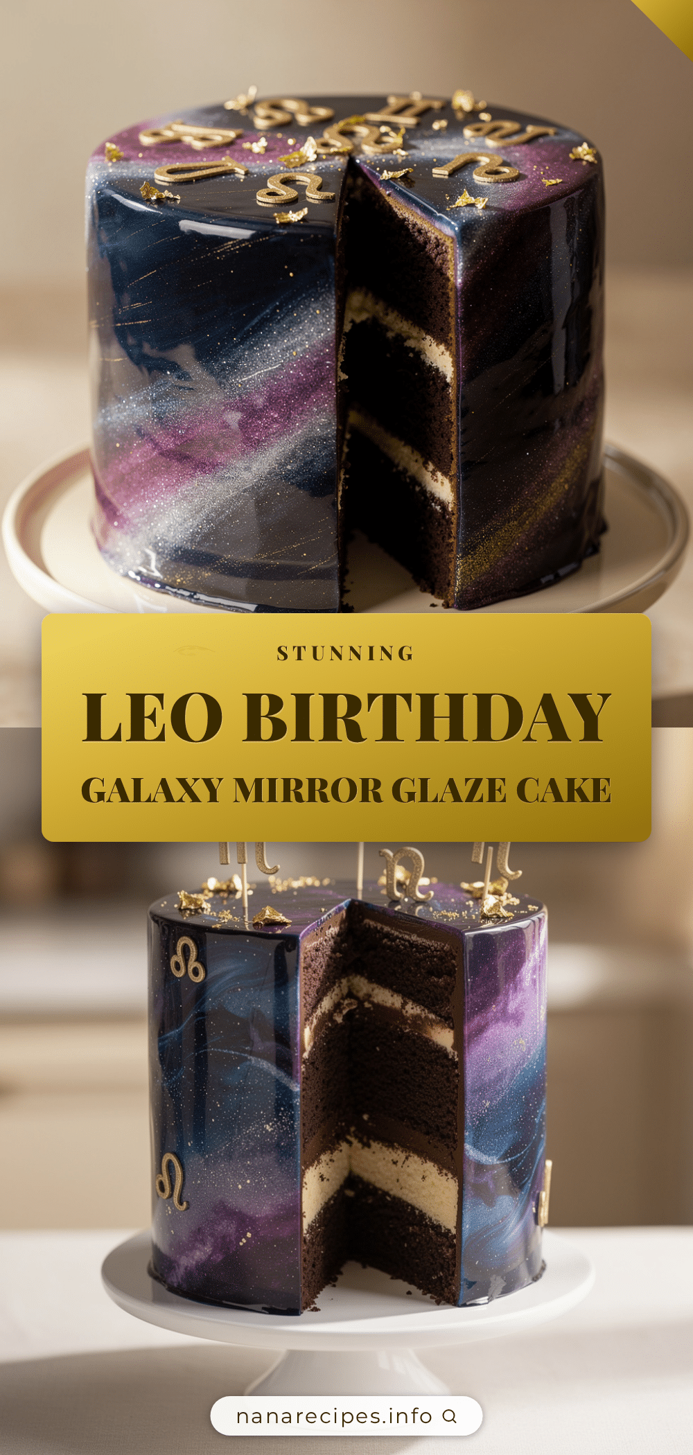 leo birthday galaxy mirror glaze cake recipe